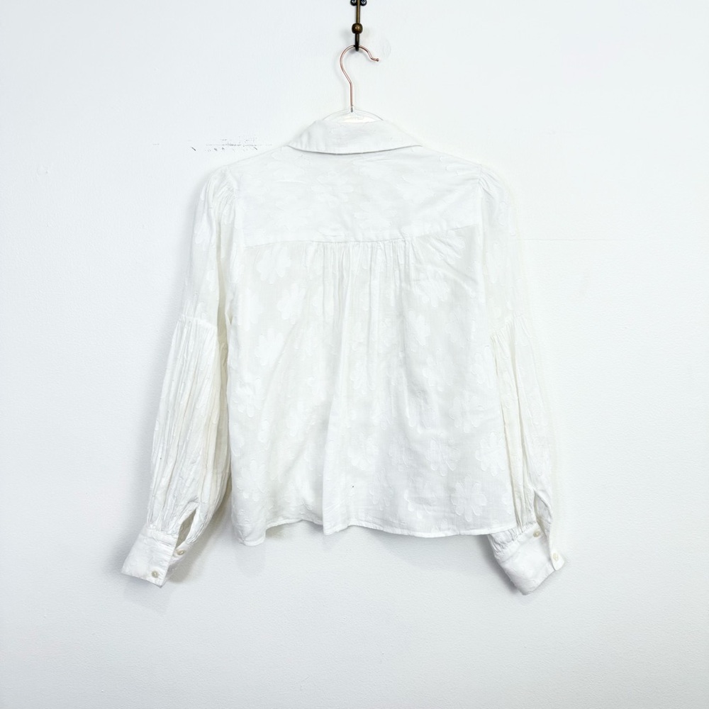 Anthropologie Forever That Girl Textured Jacquard Balloon Sleeve Blouse White S - Picture 5 of 5